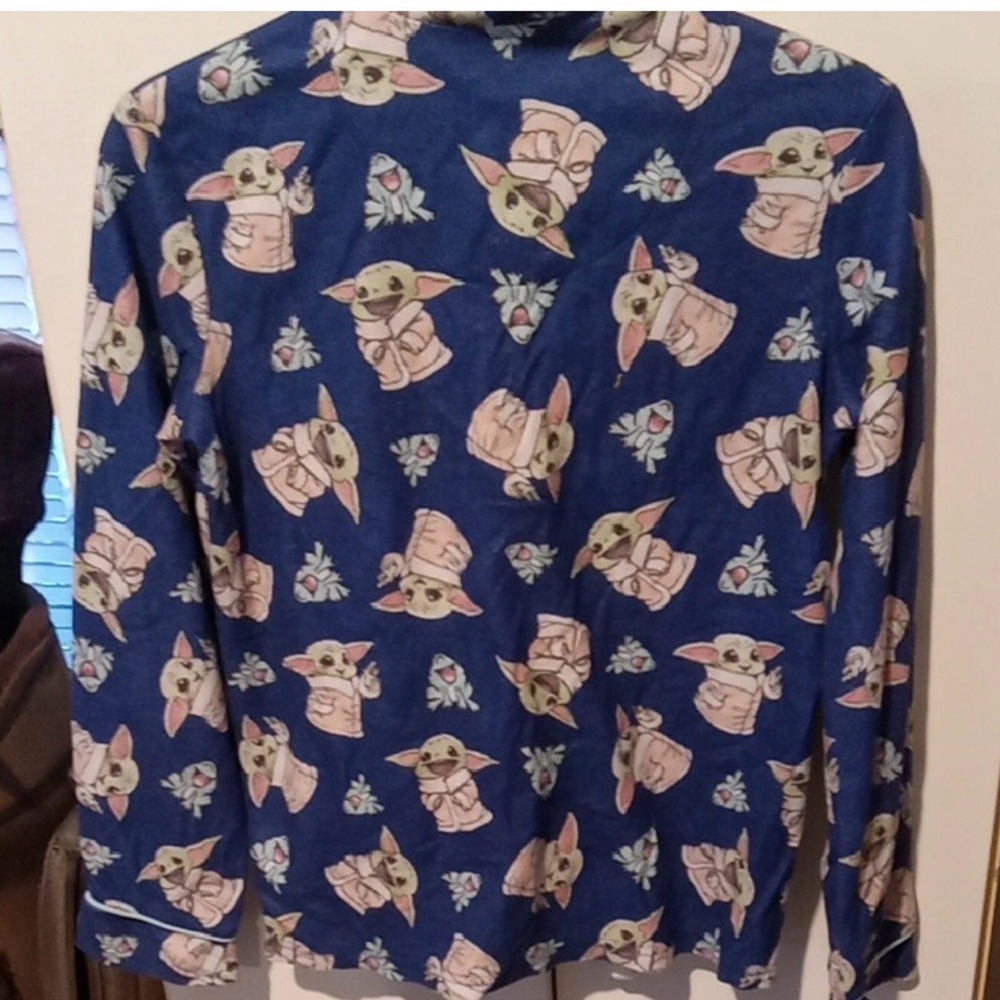 Star Wars Grogu Navy Blue and Light Blue Pajama Top - Picture 4 of 9